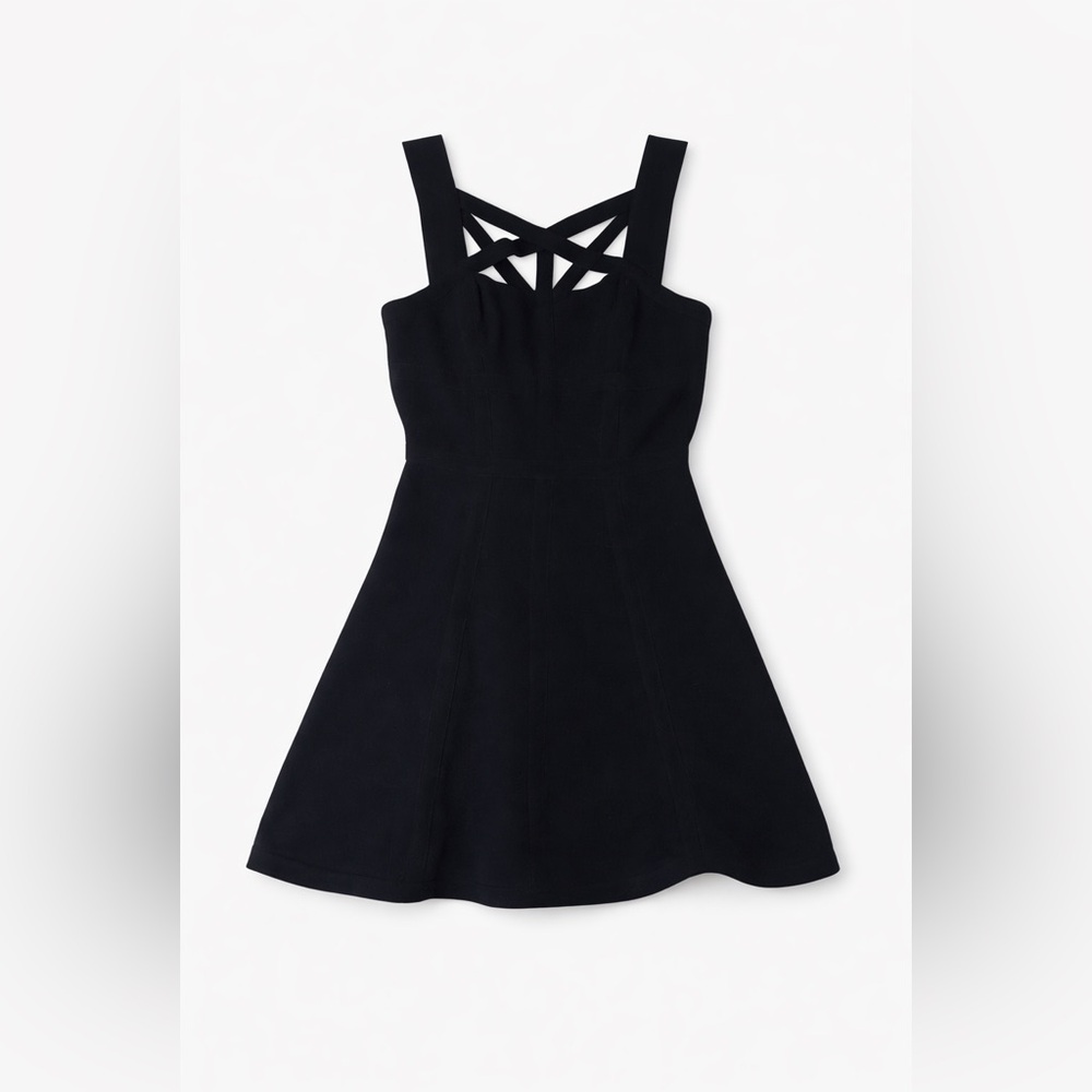BCBGMAXAZRIA Black Fit & Flare Dress Crisscross Strap Back Size 4